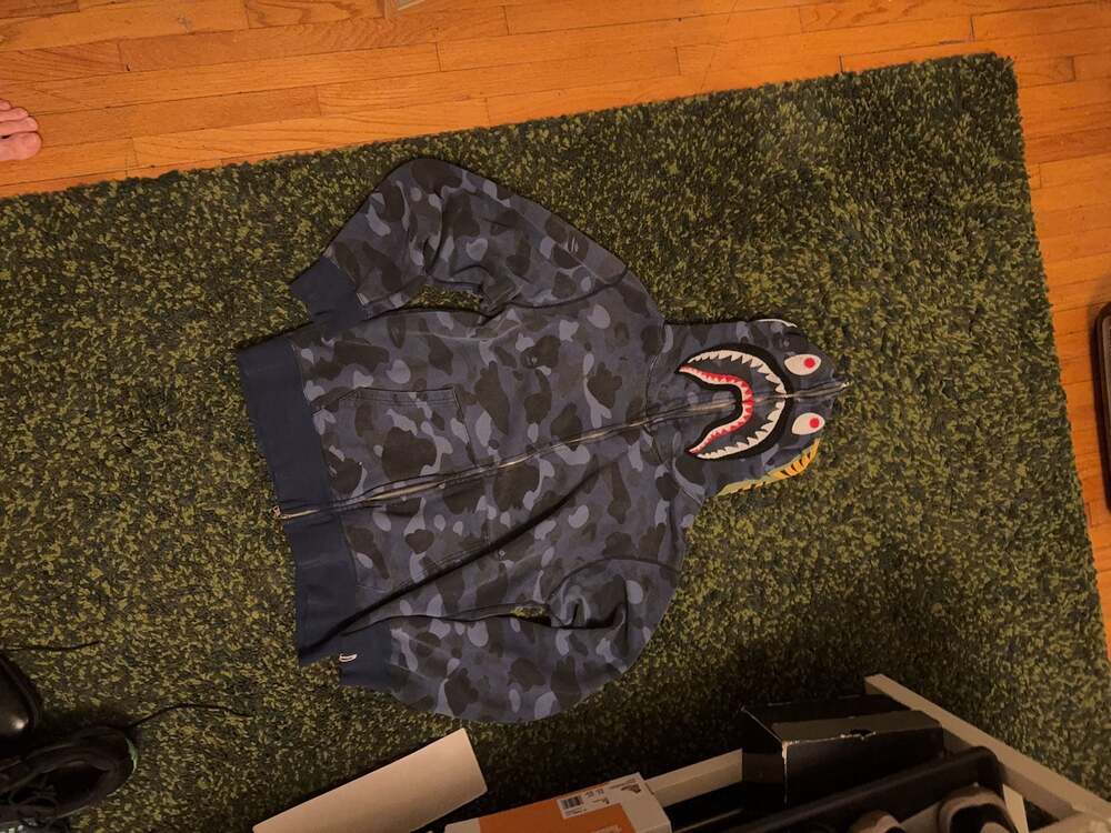 A Bathing Ape BAPE Blue Camo Shark Full Zip Hoodie Size XL